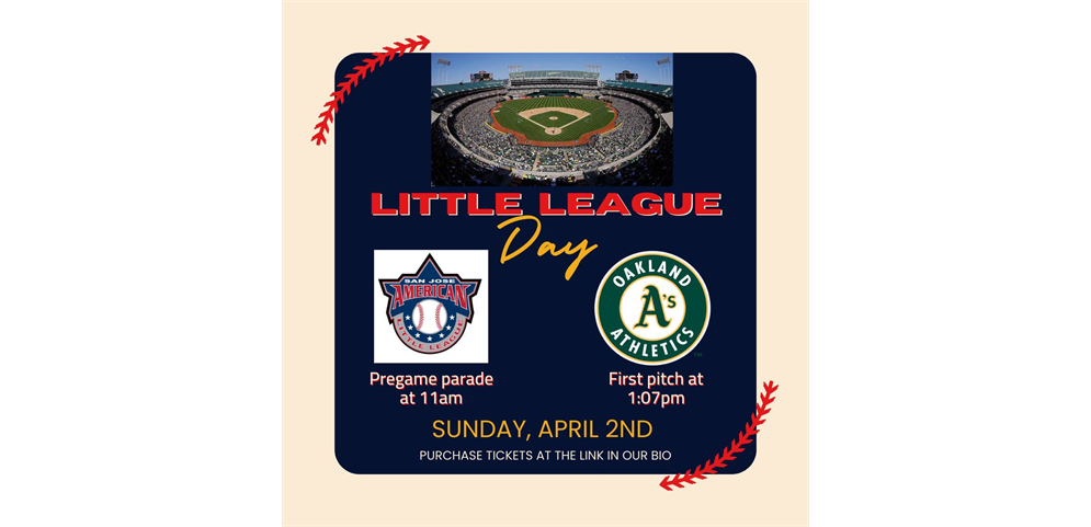 SJALL with the Oakland A's Sunday April 2, 1pm
